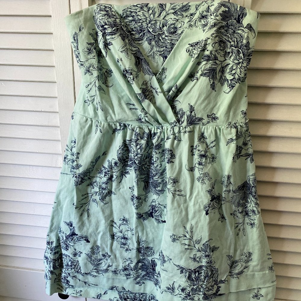 Strapless Formal Dress Blue Floral, Junior Size 9